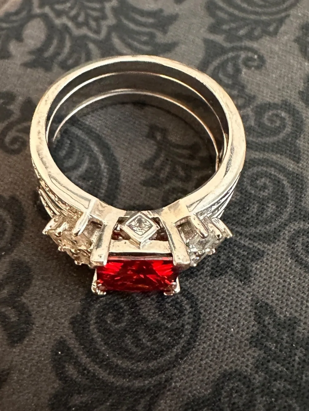 Red Princess Cut Three Piece Statement Ring Set